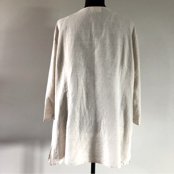 Women’s Canda C&A Beige Beaded Linen Cotton V neck Tunic Blouse size 18 - Picture 6 of 12